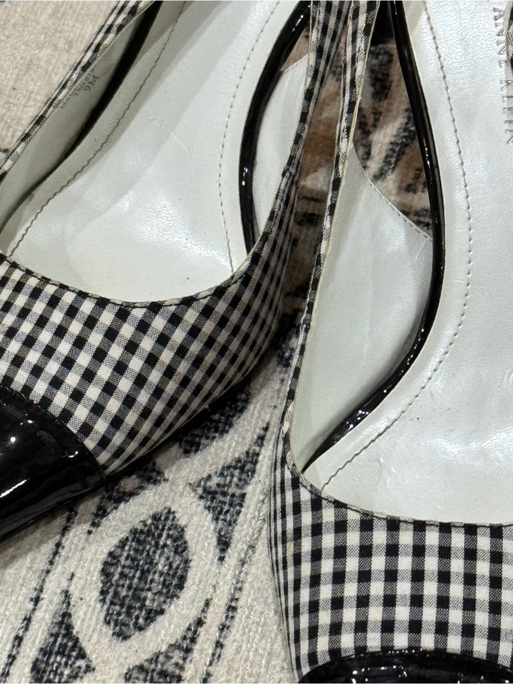 Anne Klein Black & White Gingham Slingback Pointed Toe Pumps with Patent Caps - Picture 2 of 6